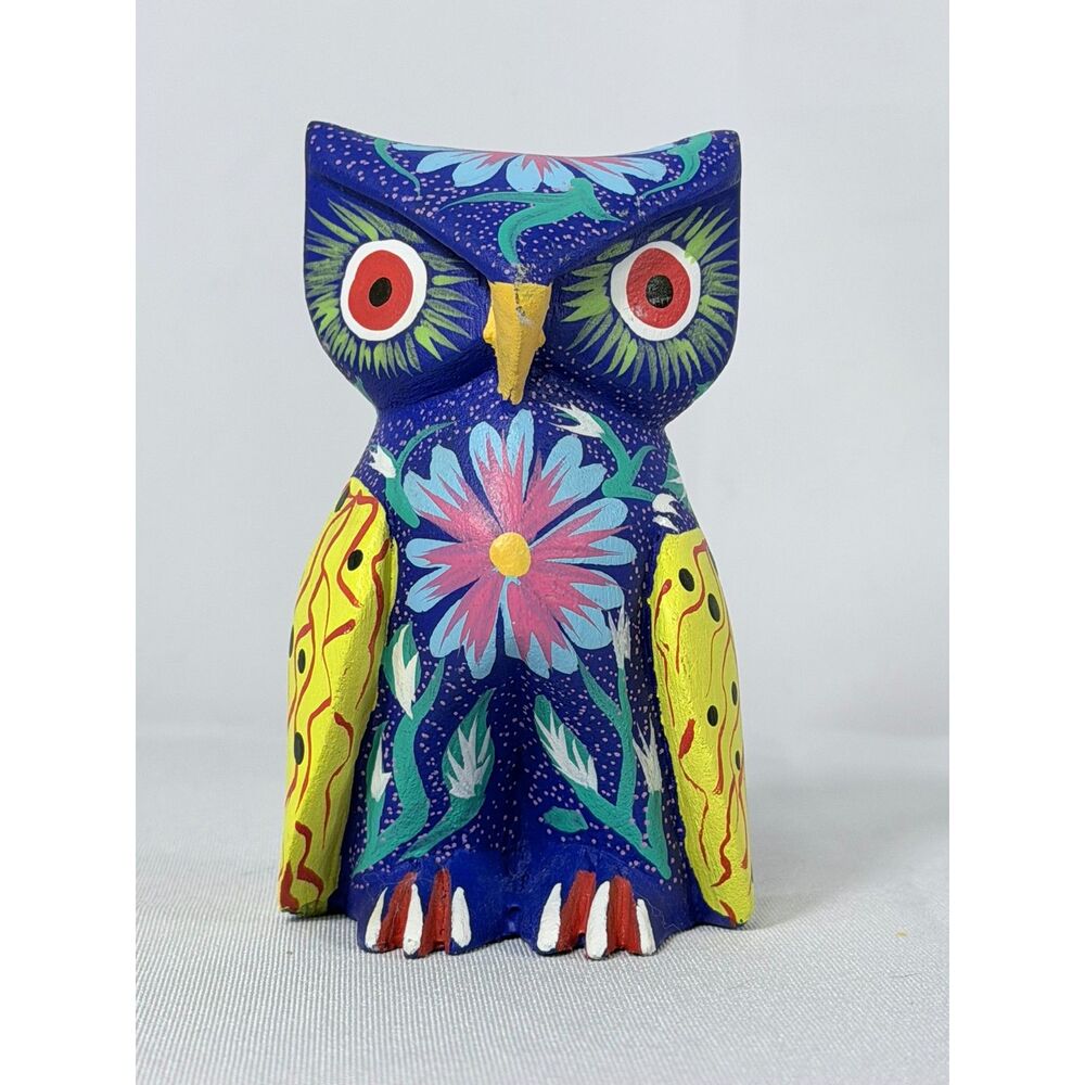 Owl Wooden Colorful Wood Carved Oaxacan Alebrije Mexico Folk Art Figure